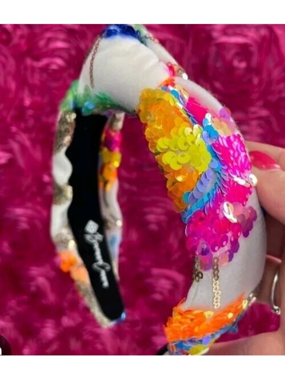 BRIANNA CANNON BRIGHT COLORFUL FLORAL SEQUIN KNOTTED HEADBAND